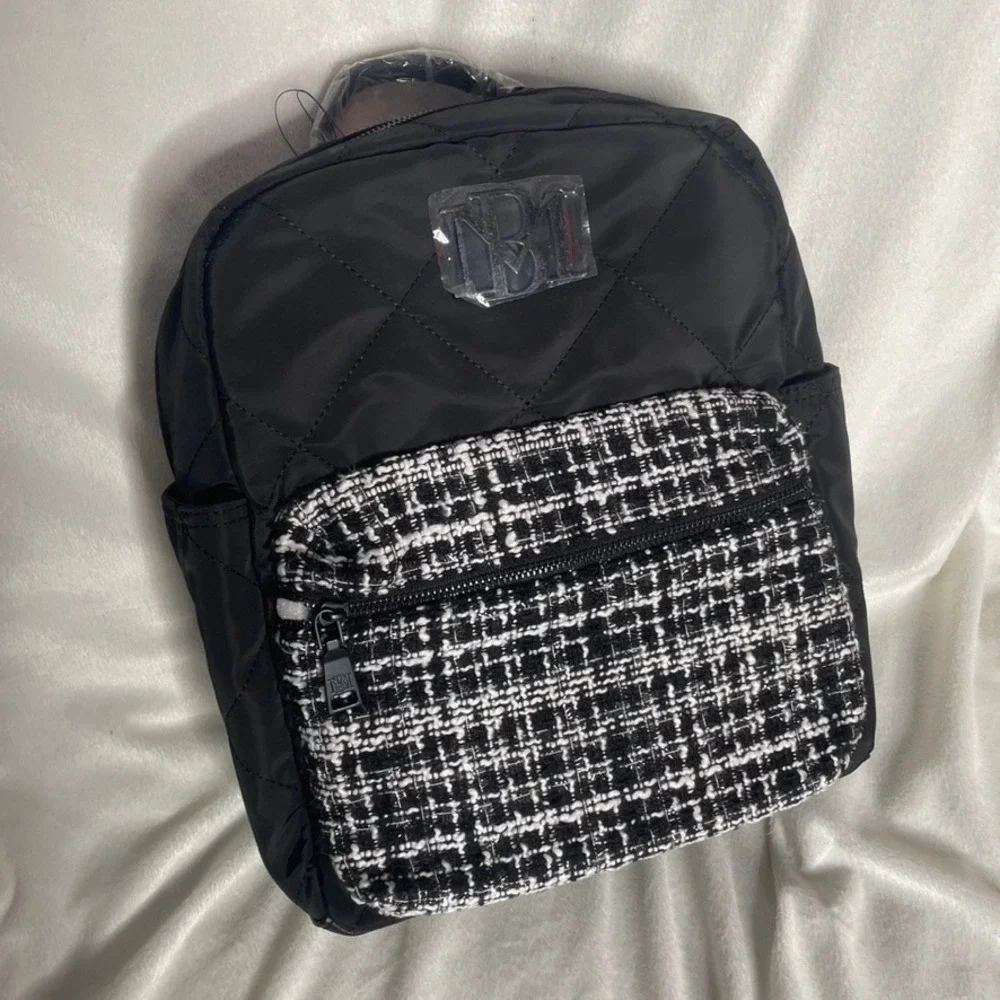 BADGLEY MISCHKA Black NWT Computer Backpack Bag Nylon Wool Plaid Tweed‎
